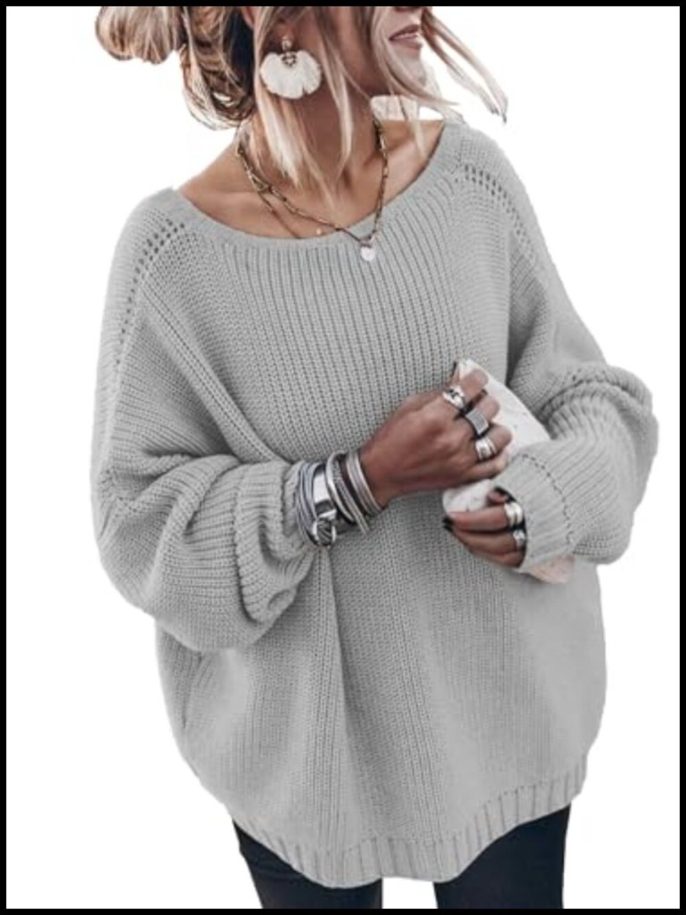Oversized Cotton Knit Pullover Sweater Loose Long Sleeve Crew Neck